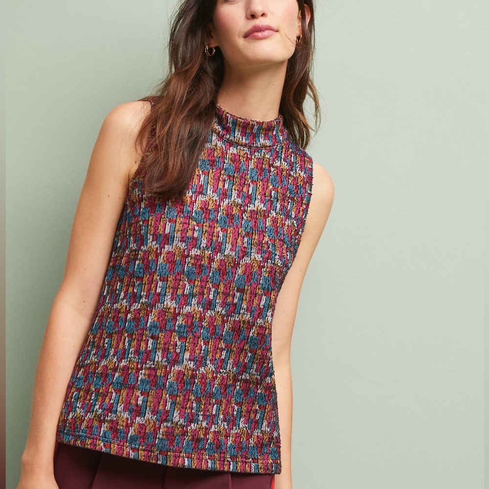 Anthropologie Anthro• Akemi + Kin Petra Mock Neck Top Small S Multicolor Boho